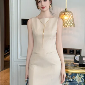 Women Clothes Solid Simple Sexy Sleeveless Slim Mini Short Dress Elegant Commute Business Formal Occasion Party Vestidos Casual